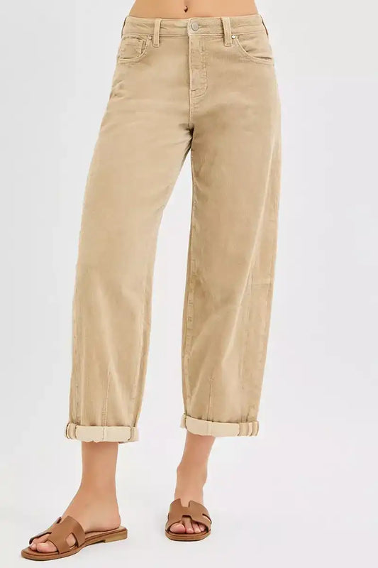 RISEN High Rise Crop Barrel Cordurory Pants - Sleekdenim.com