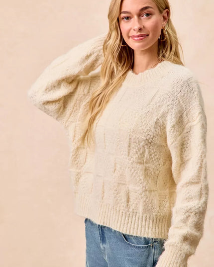 BiBi Checker Board Drop Shoulder Sweater - Sleekdenim.com