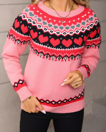 Valentine's Day Heart Pattern Knitted Sweater - Sleekdenim.com