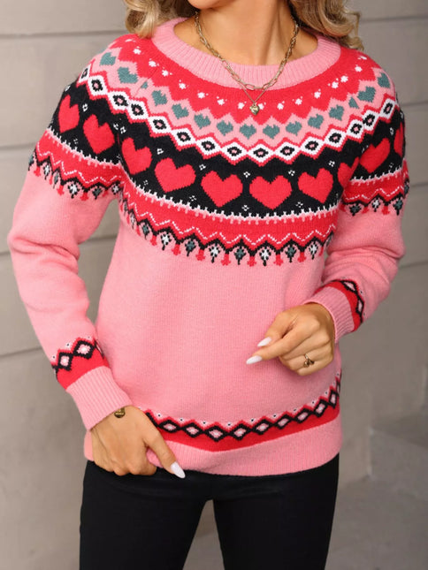 Valentine's Day Heart Pattern Knitted Sweater - Sleekdenim.com