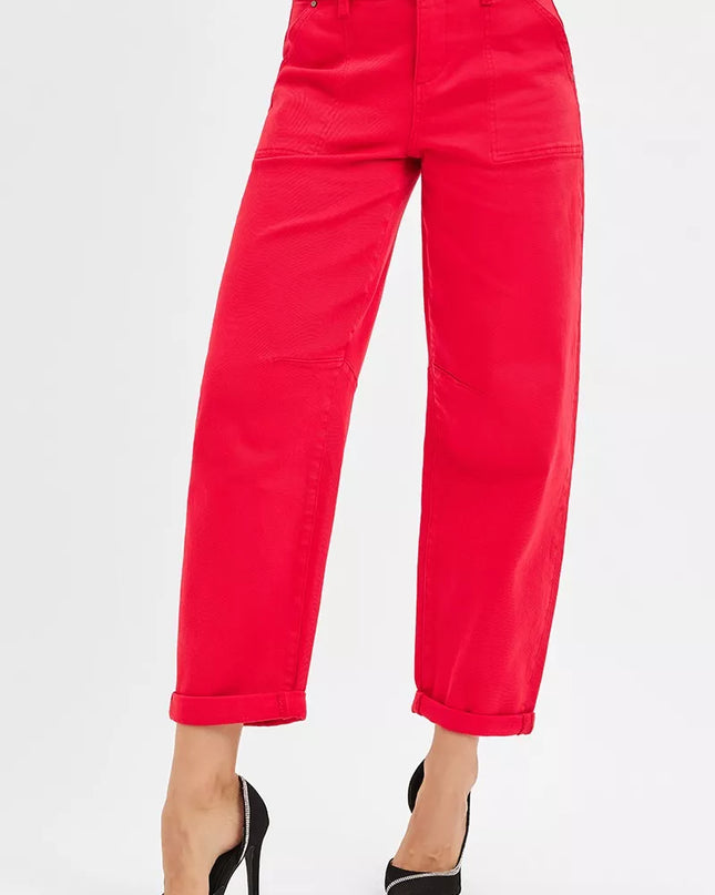 RISEN High Rise Ankle Cuffed Barrel Pants - Sleekdenim.com