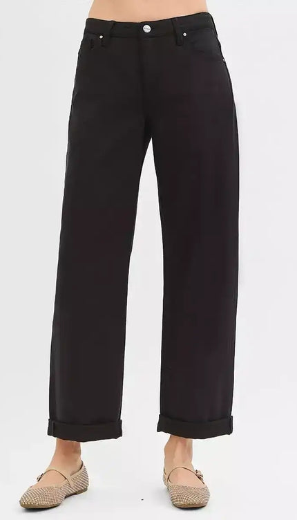 RISEN Tummy Control Mid Rise Ankle Barrel Relaxed Jeans PGA21132 - Sleekdenim.com