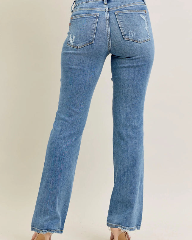Judy Blue Full Size Mid Rise Wash Destroy Hem Bootcut Jeans Plus Size - Sleekdenim.com