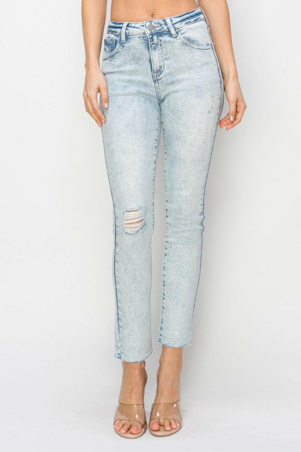 Risen Full Size High Rise Distressed Skinny Jeans Light