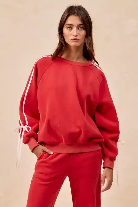 BiBi Side Lined Bow Details Fleece Sweatshirt - VALENTINE'S DAY - Sleekdenim.com