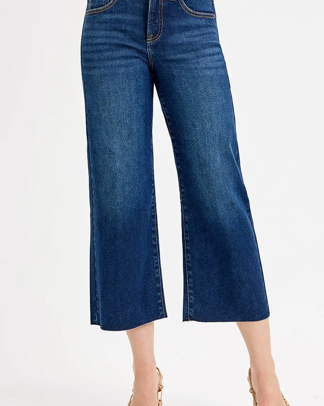 RISEN Full Size Tummy Control High Rise Crop Wide Jeans Plus Size - Sleekdenim.com