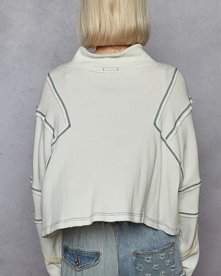 POL Contrast Stitching Zip Front Sweatshirt - Sleekdenim.com