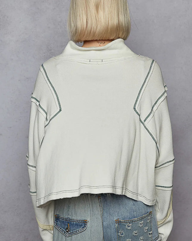 POL Contrast Stitching Zip Front Sweatshirt - Sleekdenim.com