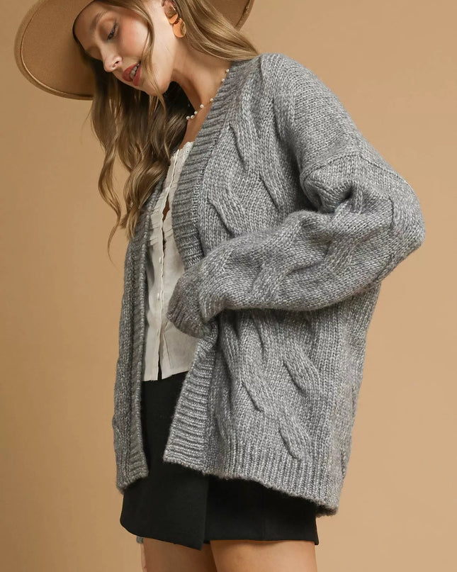 Umgee Chunky Cable Knit Open Front Cardigan - Sleekdenim.com
