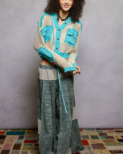 POL Texture Woven Button Down Hooded Shirt with Drawstring Hem - Sleekdenim.com