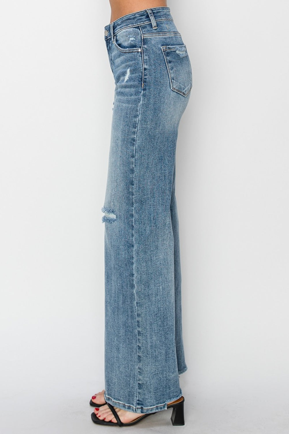 RISEN Full Size High Waist Distressed Wide Leg Jeans | Sleekdenim.com