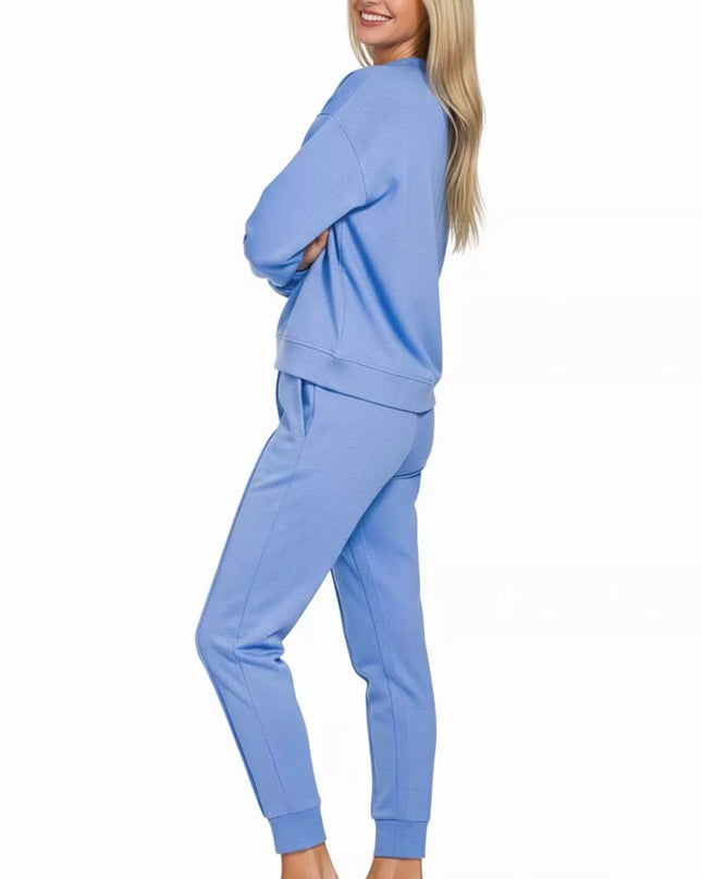 Zenana Scuba Mock Neck Sweatshirt and Joggers Set - Sleekdenim.com