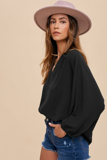 Annie Wear Notched Batwing Sleeve Blouse | Sleekdenim.com