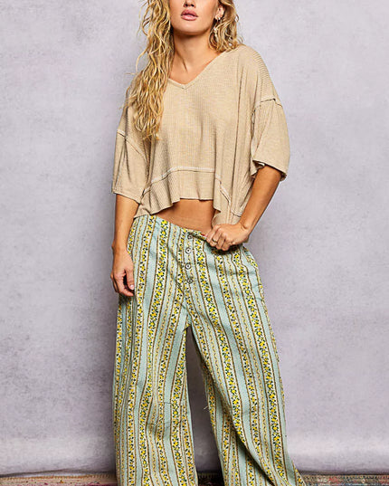 POL Short Sleeve Ccopped Rib T-Shirt with Contrast Stitch Detail - Sleekdenim.com