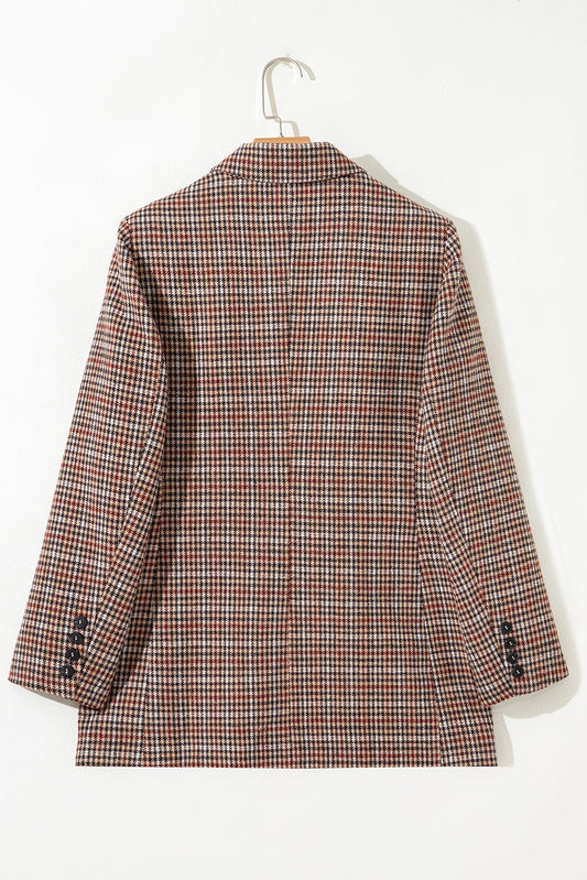 Brown Houndstooth Lapel Collar Blazer - Sleekdenim.com