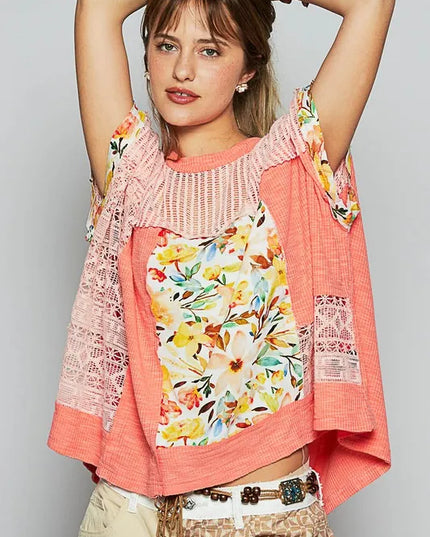 POL Hollow Out Floral Half Sleeve Knit Top - Sleekdenim.com