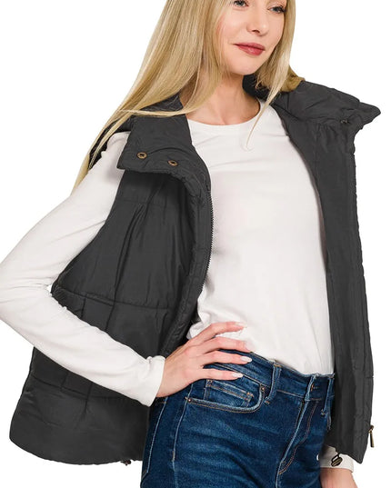 Zenana High Neck Zip-Up Vest Coat - Sleekdenim.com
