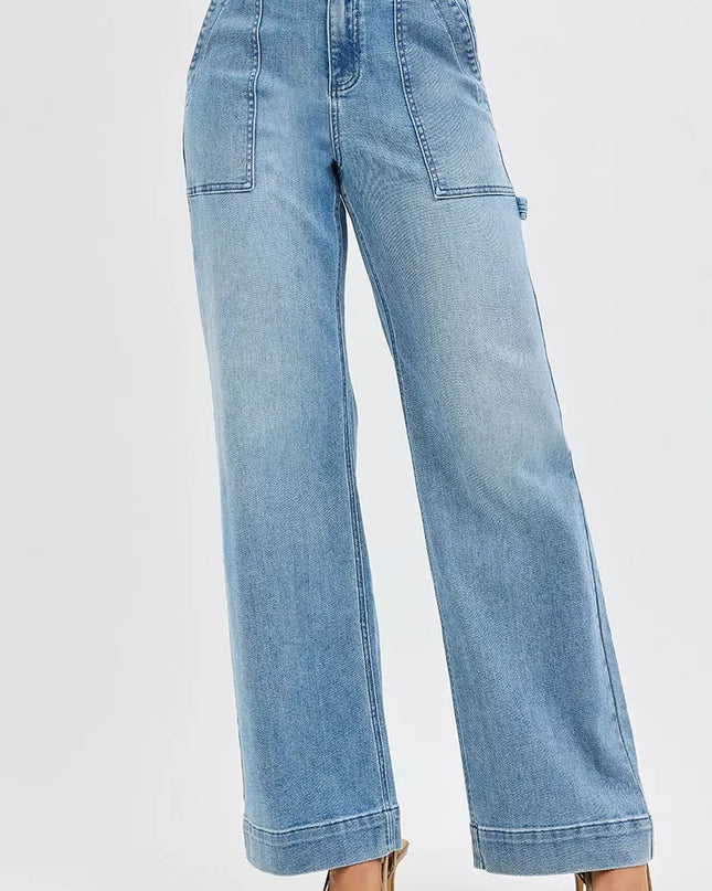 RISEN Full Size High Rise Straight Leg Jeans with Front Pockets Plus Size - Sleekdenim.com