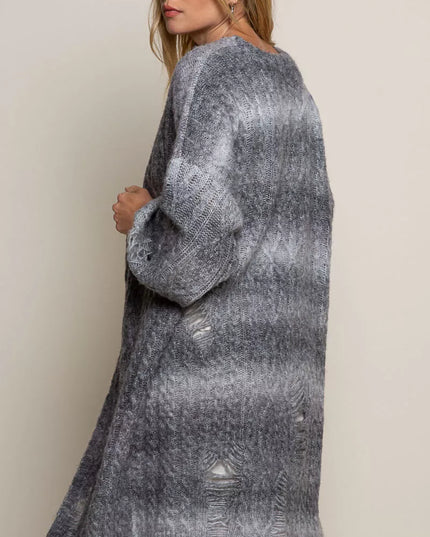 POL Distressed Cable-Knit Ombre Dying Cardigan - Sleekdenim.com