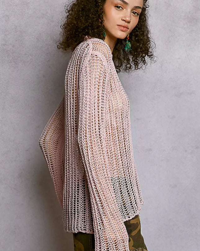 POL Openwork Round Neck Knit Cover Up - Sleekdenim.com