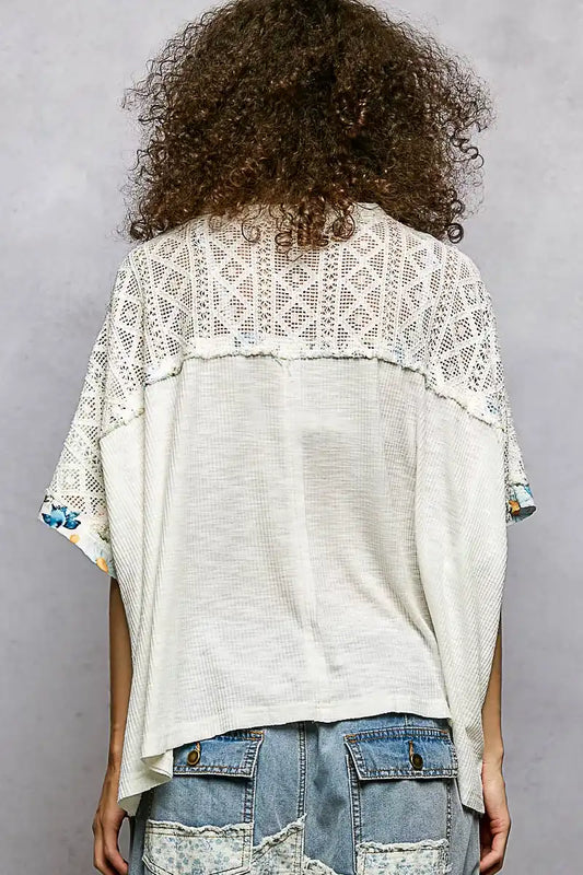 POL Floral Patchwork Lace Accent Blouse - Sleekdenim.com