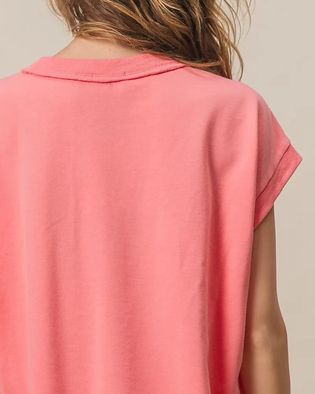 BiBi French Terry Drop Shoulder Basic Top - Sleekdenim.com