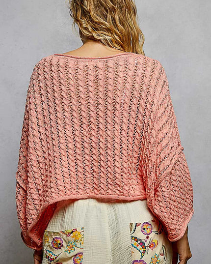 POL Cable-Knit Openwork Round Neck Cropped Sweater - Sleekdenim.com