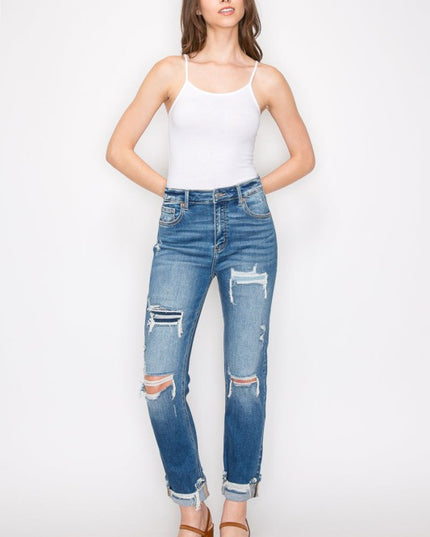 AT1002MT Tummy Control High Rise Straight Jeans - Sleekdenim.com