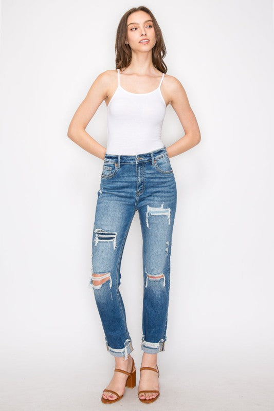 AT1002MT Tummy Control High Rise Straight Jeans - Sleekdenim.com