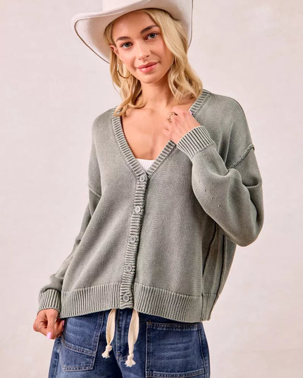 BiBi Washed Sweater V Neck Cardigan - Sleekdenim.com
