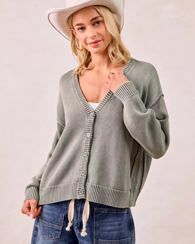 BiBi Washed Sweater V Neck Cardigan - Sleekdenim.com