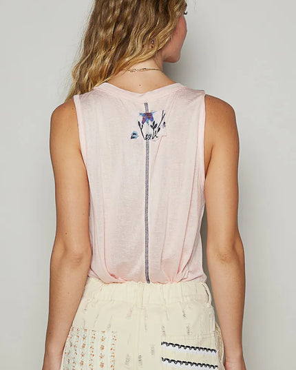 POL Floral Detail Pocket Patch Tank Top - Sleekdenim.com