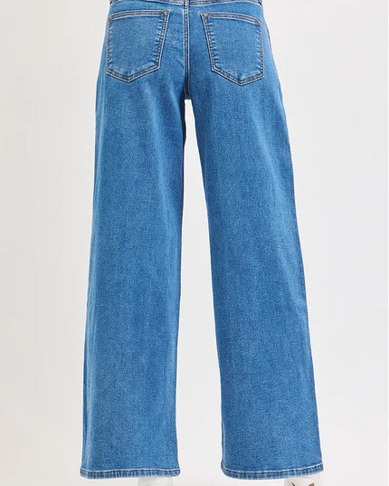 RISEN Full Size Mid Rise Fit Wide Leg with Pleated Detail Jeans Plus Size - Sleekdenim.com