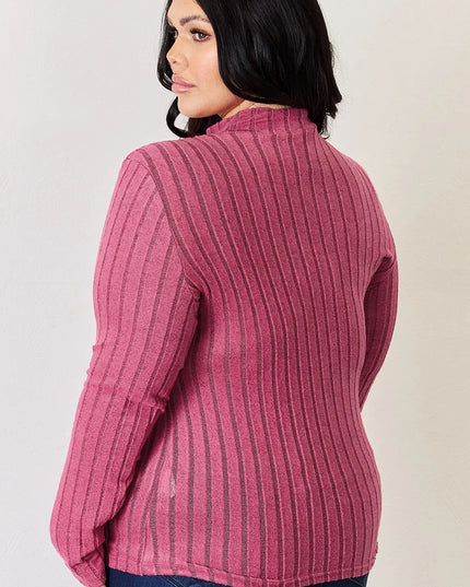 Basic Bae Full Size Ribbed Mock Neck Long Sleeve T-Shirt - Trendsi