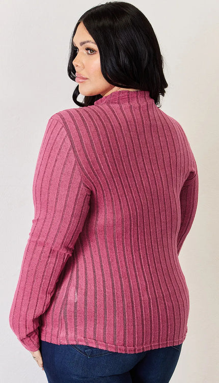 Basic Bae Full Size Ribbed Mock Neck Long Sleeve T-Shirt - Trendsi