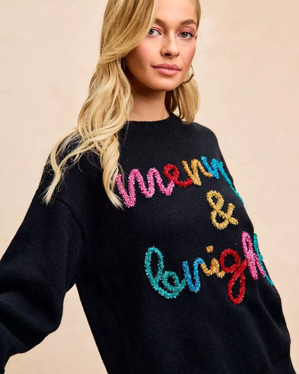 BiBi Tinsel Lettering Christmas Sweater - Sleekdenim.com