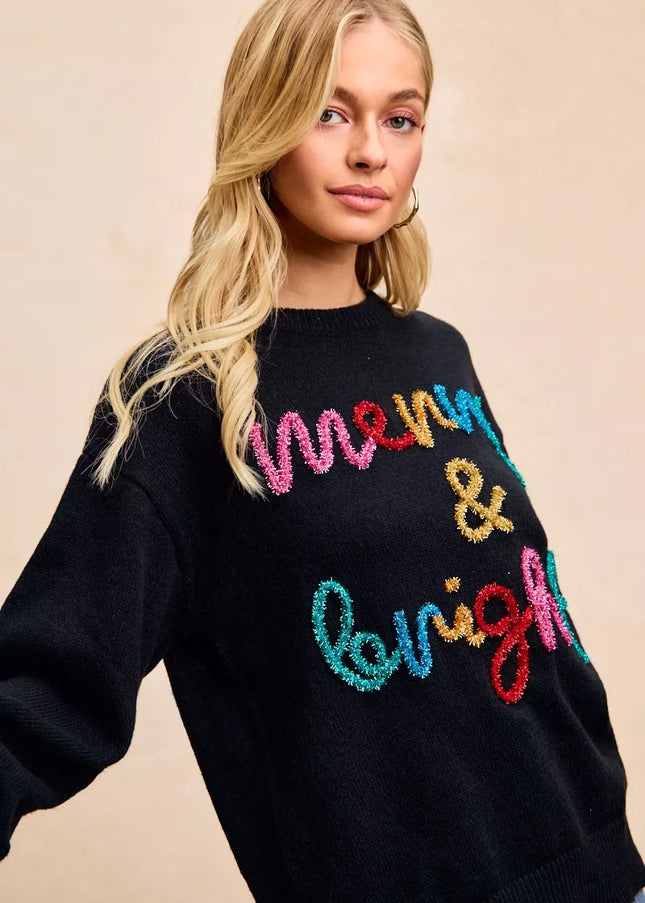 BiBi Tinsel Lettering Christmas Sweater - Sleekdenim.com