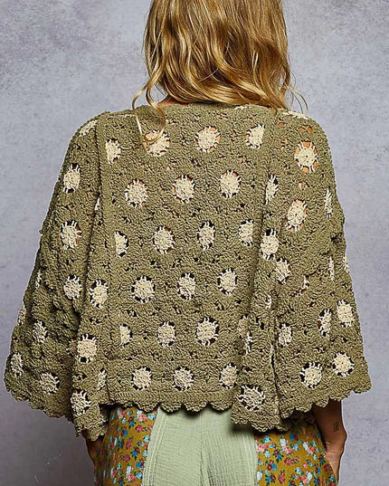 POL Contrast Crochet Cropped Knit Top - Sleekdenim.com