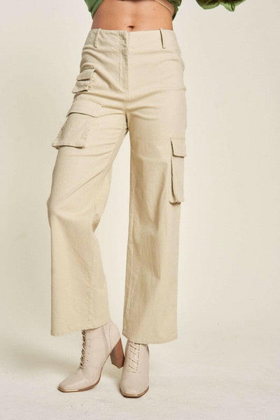 Davi & Dani Flap Pocket Mid Rise Cargo Pants Khaki