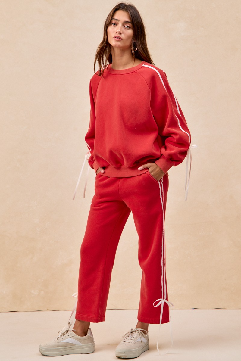 BiBi Side Lined Bow Detail Fleece Sweatshirt & Sweatpants Set