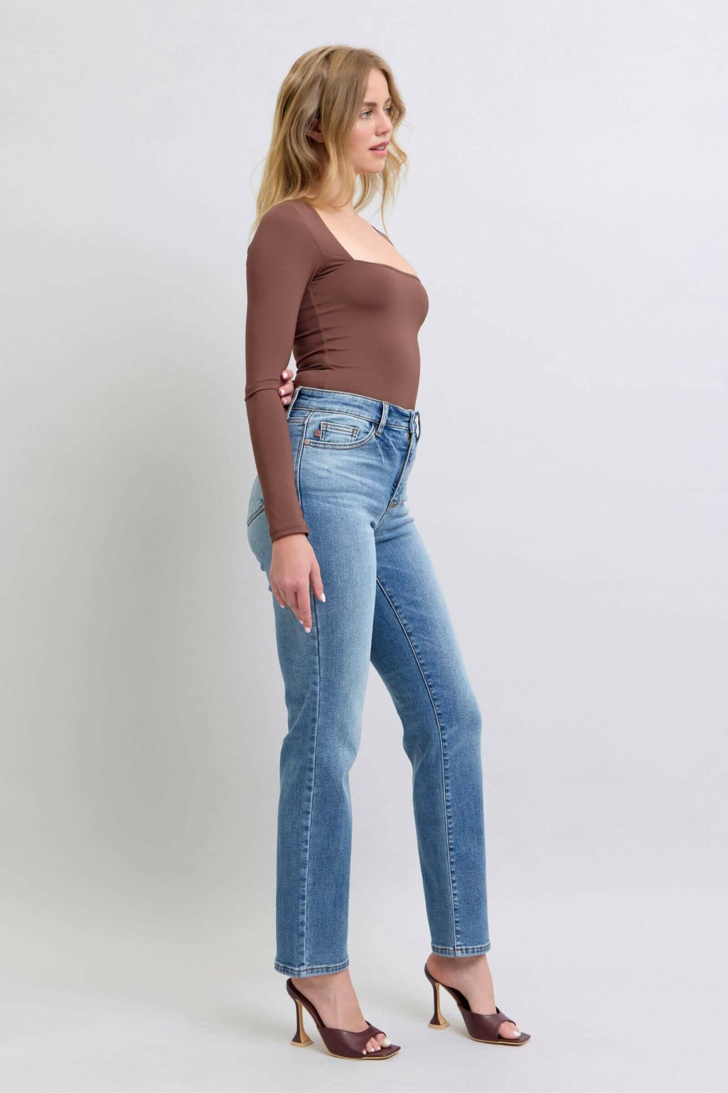 Judy Blue The Aspen High Rise Medium Wash Shearling Cuff Straight Leg Jeans | Sleek Denim Boutique | Sleekdenim.com