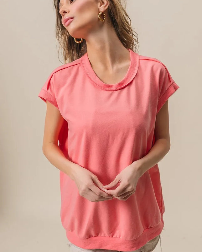 BiBi French Terry Drop Shoulder Basic Top - Sleekdenim.com