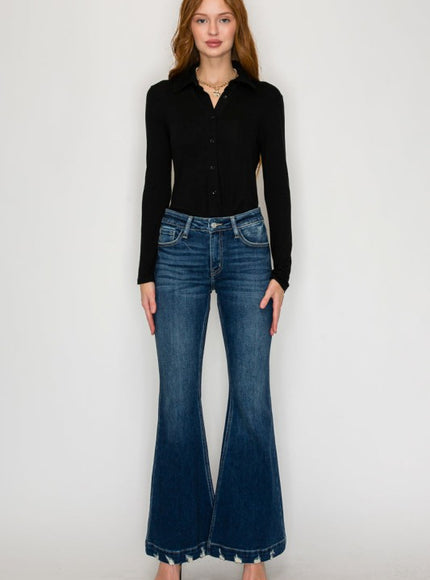 AT1017FLD - MID RISE SUPER FLARE JEANS - Sleekdenim.com