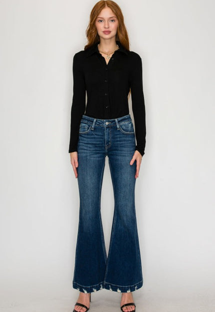 AT1017FLD - MID RISE SUPER FLARE JEANS - Sleekdenim.com