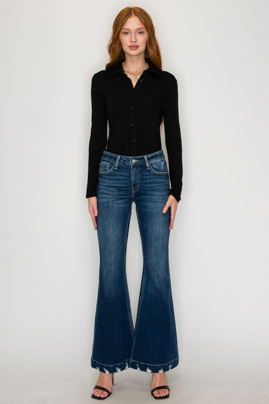 AT1017FLD - MID RISE SUPER FLARE JEANS - Sleekdenim.com