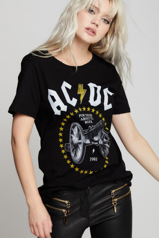 AC/DC Rock Cannon Distressed Boyfriend Tee - Sleekdenim.com