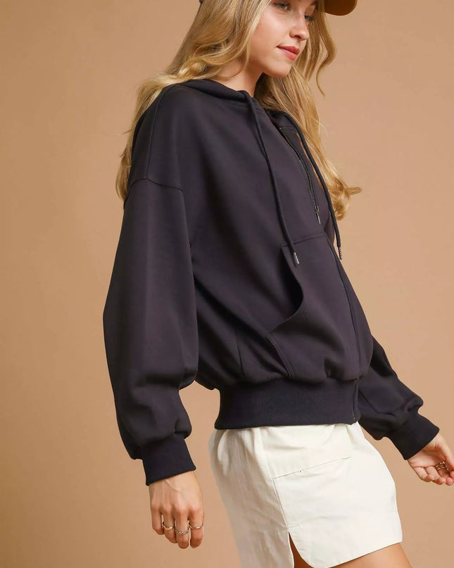 Umgee Zip-Up Fleece Hooded Jacket - Sleekdenim.com