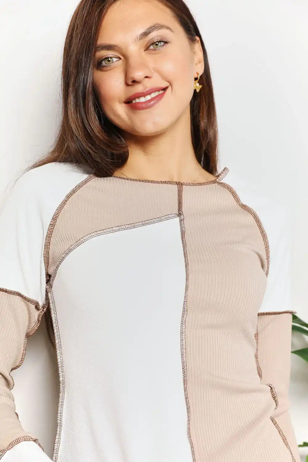 Double Take Color Block Exposed Seam Sweatshirt