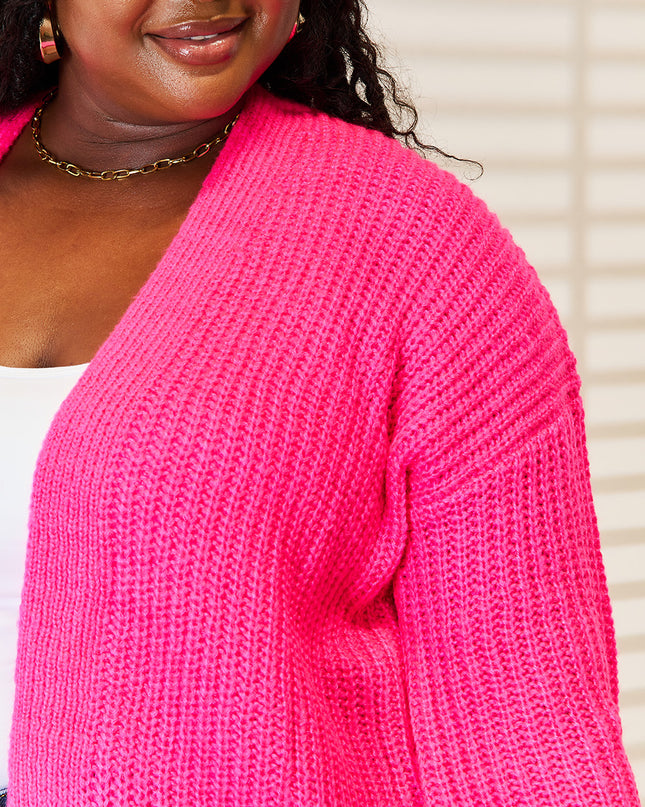 Woven Right Rib-Knit Open Front Drop Shoulder Cardigan - Sleekdenim.com