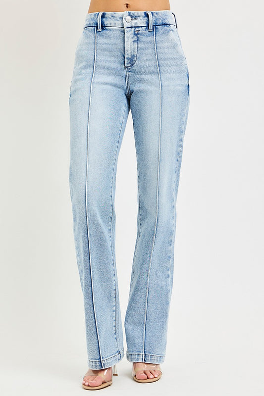 RISEN Tummy Control High Rise Straight Pin Tuck Jeans #PS21700